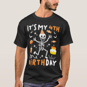 Camiseta cumpleaños 4 niños esqueleto divertido cumpleaños 