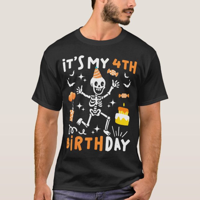 Camiseta cumpleaños 4 niños esqueleto divertido cumpleaños  (Anverso)