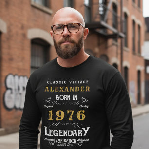 Camiseta Cumpleaños 50 1976 Agregar nombre Negro Oro Legend