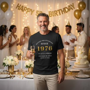 Camiseta Cumpleaños 50 1976 Negro Blanco Oro Elegante Nombr