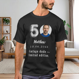 Camiseta cumpleaños 50 negro foto plata vintage tipo
