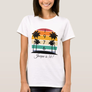 Camiseta Cumpleaños 50 vintage de raya retro atardecer de 1
