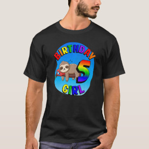 Camiseta Cumpleaños 5 Chica Cute Baby Sloth Color del Arcoi