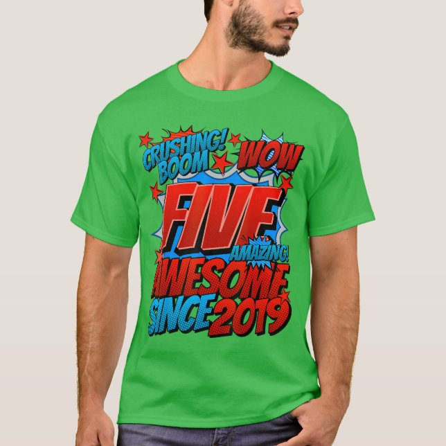 Camiseta Cumpleaños 5 Comic Estilo Increíble Desde 2019 5 A (Anverso)
