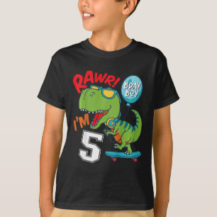 Camiseta Cumpleaños 5 de niños Niño de 5 años T-rex monopat