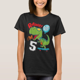 Camiseta Cumpleaños 5 de niños Niño de 5 años T-rex monopat