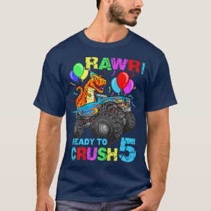 Camiseta Cumpleaños 5 Dinosaurio Camión Monstruo Rawr Cinco