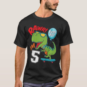Camiseta Cumpleaños 5 niños niño de 5 años T-rex monopatín