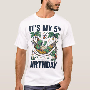 Camiseta Cumpleaños 5 Tortuga Hamaca Grabado Vintage Desi