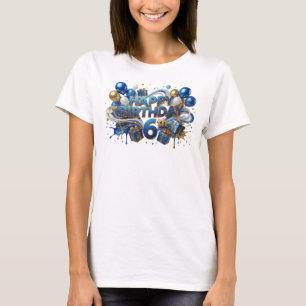 Camiseta Cumpleaños 6º impresión azul elegante