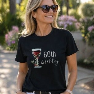 Camiseta Cumpleaños 60 con Rosa de Vino Tinto Acuarela