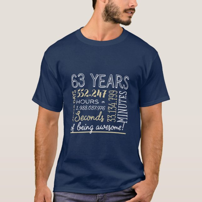 Camiseta Cumpleaños 63 - 63 años en negro y oro (Anverso)