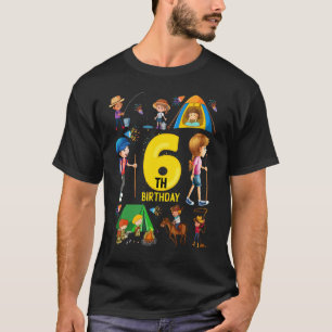 Camiseta Cumpleaños 6 años de edad vaquero de camping pesca