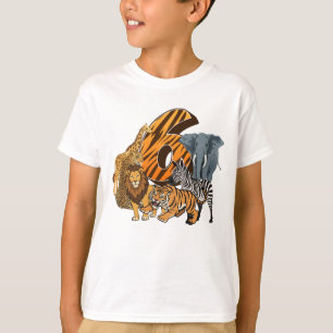 Camiseta Cumpleaños 6 León, Tigre, Elefante, Cebra Niños