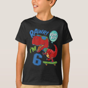 Camiseta Cumpleaños 6 niños niño de 6 años rojo T-rex monop