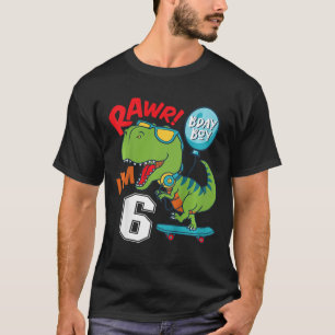 Camiseta Cumpleaños 6 niños niño de 6 años T-rex monopatín