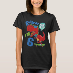 Camiseta Cumpleaños 6 niños Niño de 6 años T-rex rojo monop