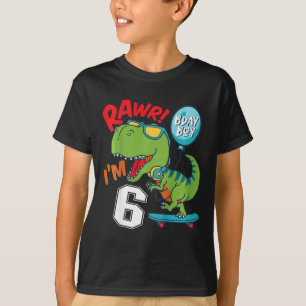 Camiseta Cumpleaños 6 niños T-rex monopatín 6 años niño