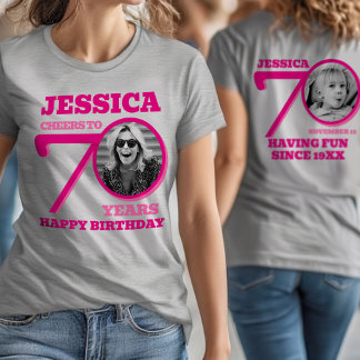 Camiseta Cumpleaños 70 años foto a dos caras nombre texto r