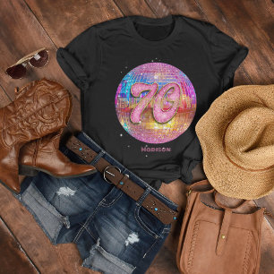 Camiseta Cumpleaños 70 Bola de Discoteca Purpurina Dorada R
