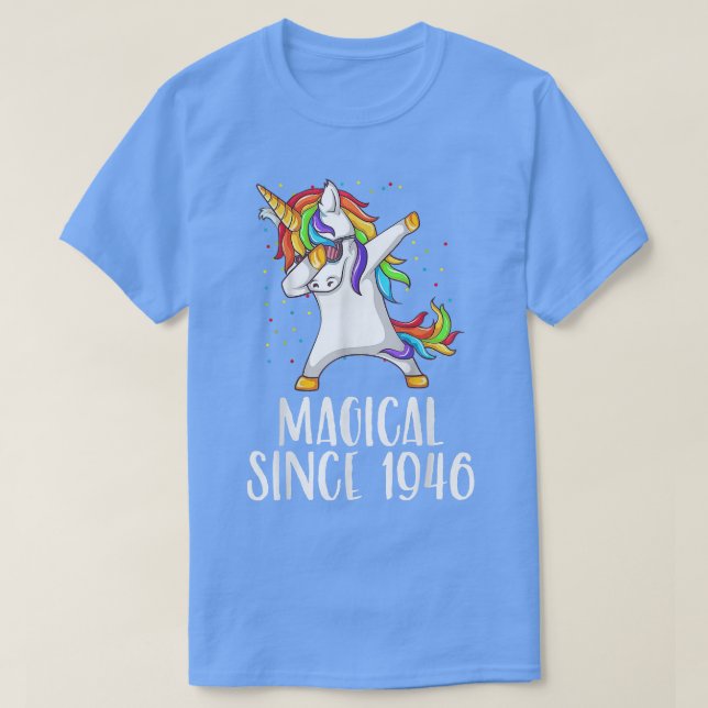 Camiseta cumpleaños 75, unicornio dab, mágico desde 1946 (Diseño del anverso)