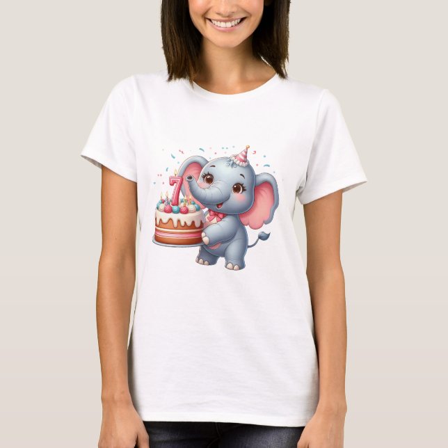 Camiseta Cumpleaños 7 de elefante lindo (Anverso)