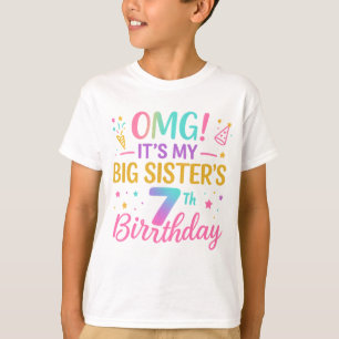 Camiseta Cumpleaños 7 de Hermana Mayor Cute Arcoíris Divert