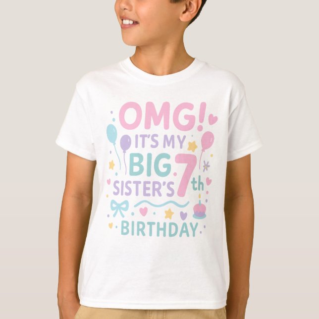 Camiseta Cumpleaños 7 de Hermana Mayor Divertido Arcoíris 7 (Anverso)