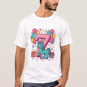 Camiseta Cumpleaños 7 del caballo Diseño de pony lindo vect