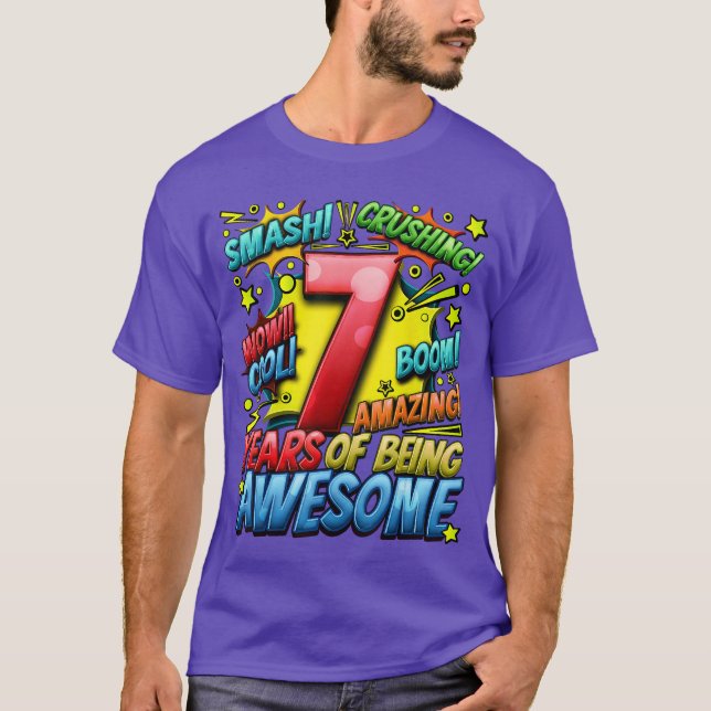 Camiseta Cumpleaños 7 estilo cómic Impresionante desde 2016 (Anverso)