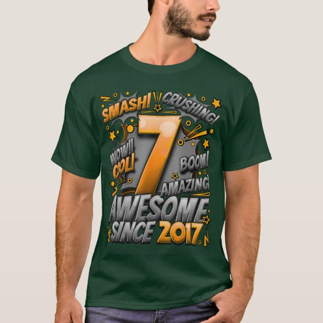 Camiseta Cumpleaños 7 estilo cómic Impresionante desde 2017 (Anverso)