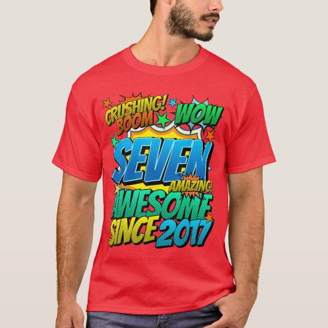 Camiseta Cumpleaños 7 estilo cómic Increíble desde 2017 7 a (Anverso)