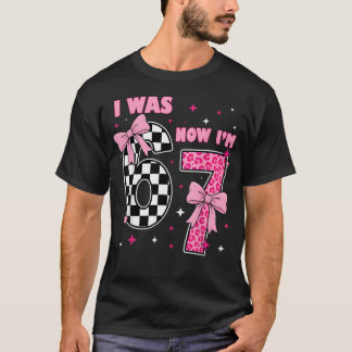 Camiseta Cumpleaños 7 Niña Fui 6 Ahora Soy 7 Coquette Lazo