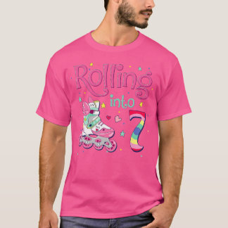 Camiseta Cumpleaños 7 rodando en patines de ruedas para niñ