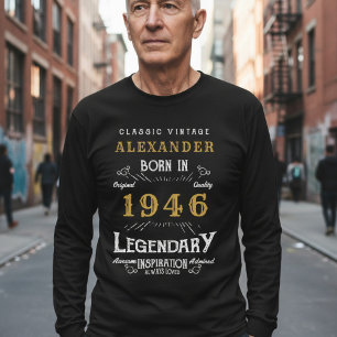 Camiseta Cumpleaños 80 1946 Agregar Nombre Negro Dorado Leg