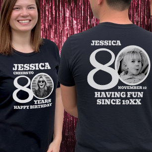 Camiseta Cumpleaños 80 años foto a dos lados nombre texto b