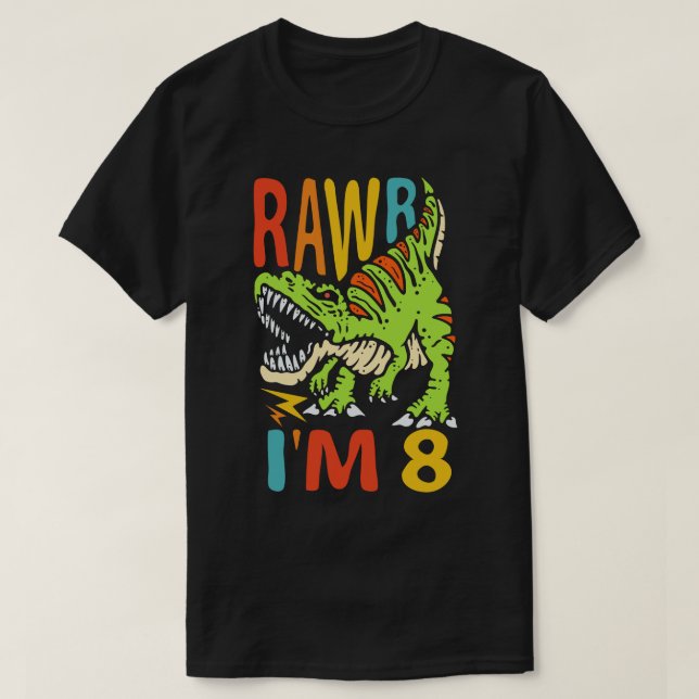 Camiseta Cumpleaños 8 Dinosaurio T Rex Rawr Tengo 8 Para Ni (Diseño del anverso)