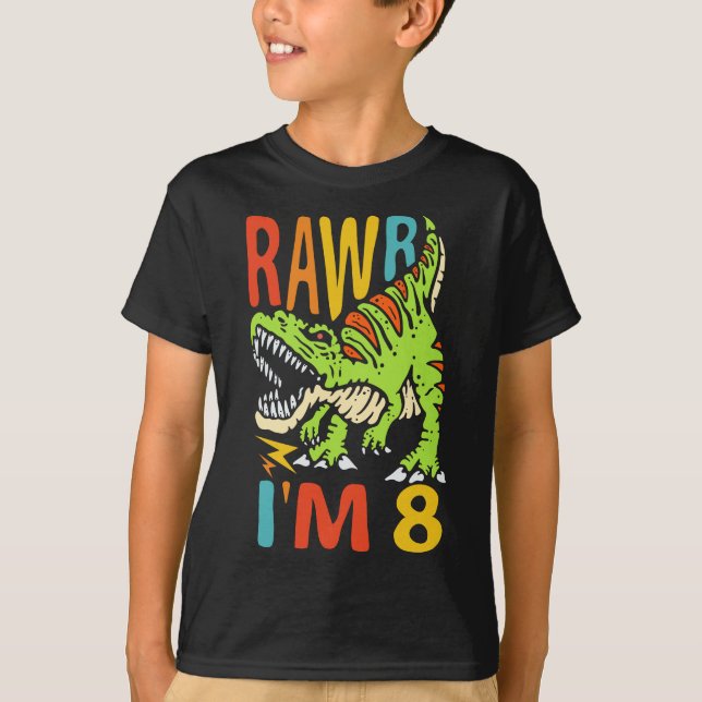 Camiseta Cumpleaños 8 Dinosaurio T Rex Rawr Tengo 8 Para Ni (Anverso)
