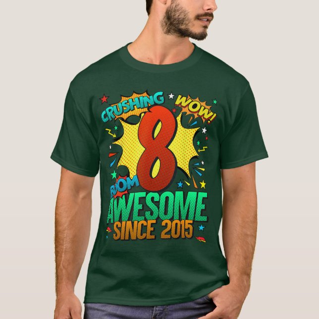 Camiseta Cumpleaños 8 estilo cómic Increíble desde 2015 8 a (Anverso)