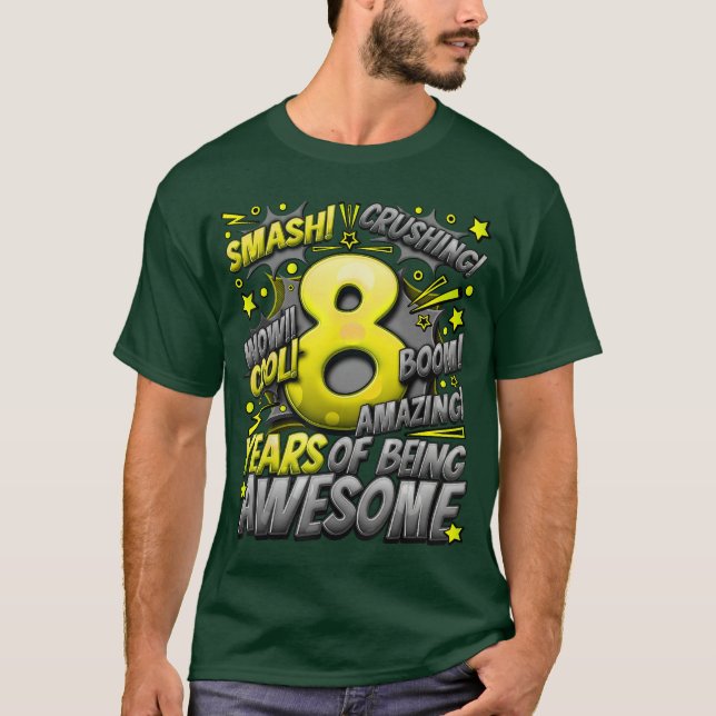 Camiseta Cumpleaños 8 estilo cómic Increíble desde 2015 8 a (Anverso)