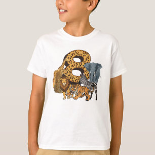 Camiseta Cumpleaños 8 León, Tigre, Elefante, Cebra