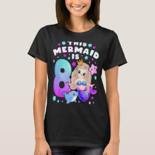 Camiseta Cumpleaños 8, Niña 8 Años, Sirena, Número 8
