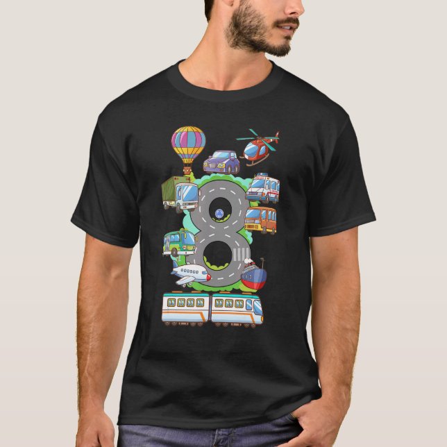Camiseta Cumpleaños 8 Niños Chicas Niños Coche Traslado de  (Anverso)
