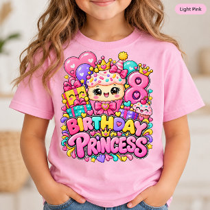 Camiseta Cumpleaños 8 Princesa Cute Cupcake Squishy