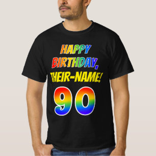 Camiseta Cumpleaños 90 — Negrita, diversión, arco iris 