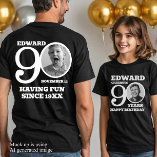 Camiseta Cumpleaños 90 personalizado con foto a doble cara