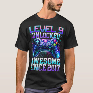 Camiseta Cumpleaños 9 Años Chico Jugador Nivel 9 Desbloquea