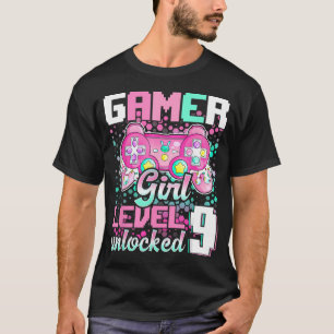 Camiseta Cumpleaños 9 Chica Jugadora Nivel 9 Desbloqueado V