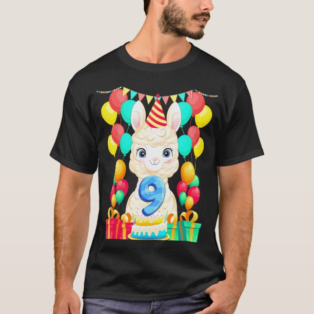 Camiseta Cumpleaños 9 Cumpleaños 9 Años Llama Lindo (Anverso)