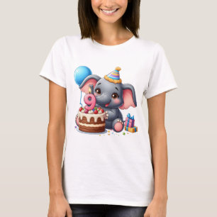 Camiseta Cumpleaños 9 de elefante lindo